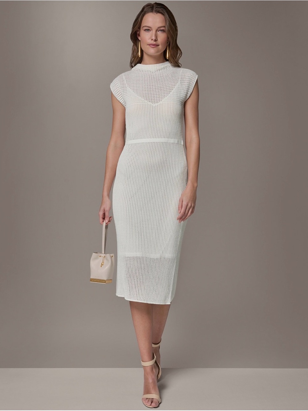 Donna karan Women's Mock Neck Layered Midi Sweater Dress. Size 10. Cream. $189